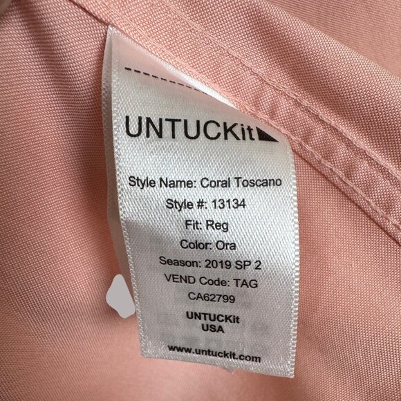 UNTUCKit Coral Toscano Shirt Men’s Size 16 L Long Sleeve Flip Cuff Style #13134 - Picture 5 of 12